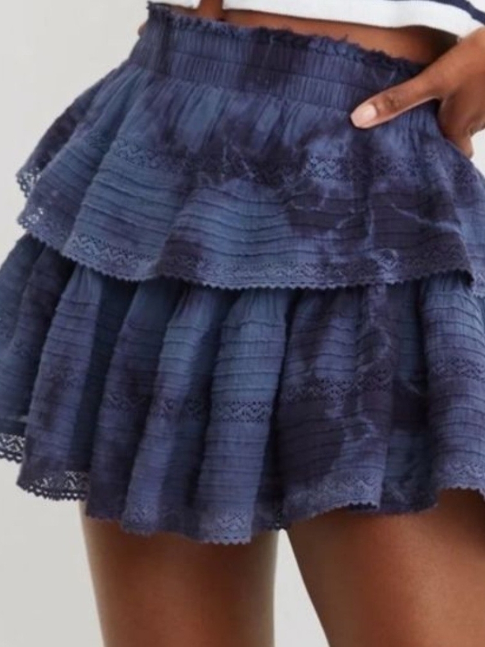 aerie Navy Blue Tiered Lace Mini Skirt